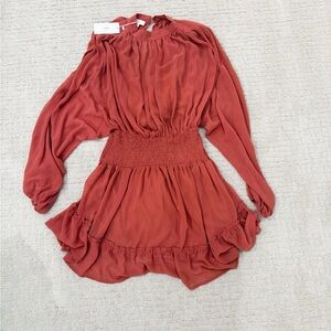 Rust Red Mini Dress with Smocked Waist